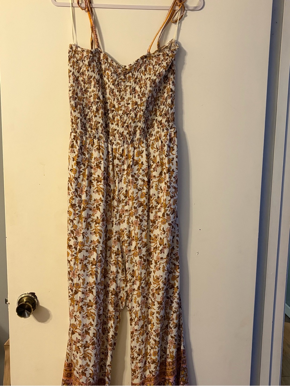Umgee White and Brown Floral Jumpsuit